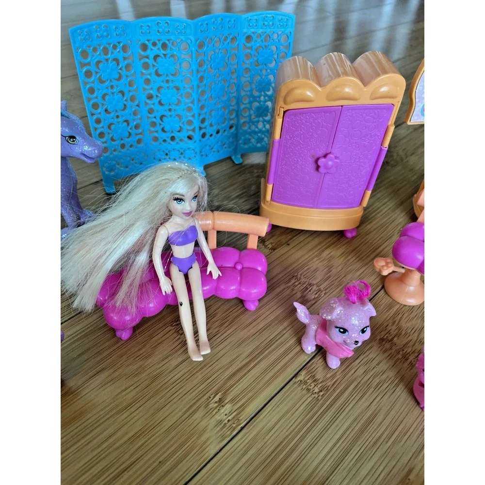 Mixed Lot 40 Pcs Polly Pocket Glitz And Glam‎ Pet Spa Furniture Friends Pets Car